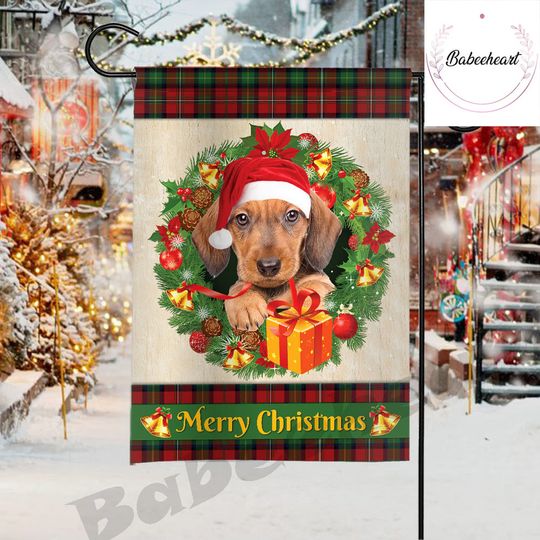 Discover Dachshund Dog  and Christmas gift Garden Flag, Santa Dog Wreath Christmas