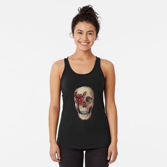 Discover Red Oleander Skull Racerback Tank Top