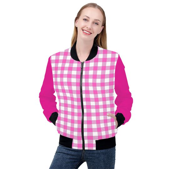 Discover Women's Bomber Jacket Hot pink and pink plaid