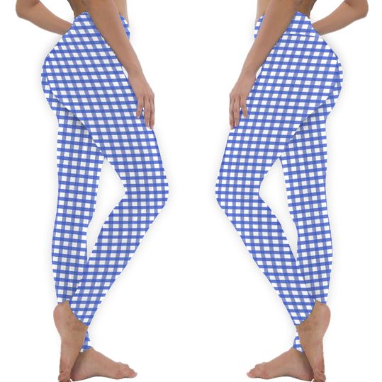 Discover Cornflower Blue Gingham Check Pattern Leggings