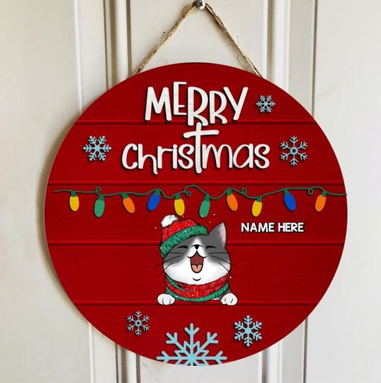 Discover Personalized Merry Christmas Cat Lovers Door Sign