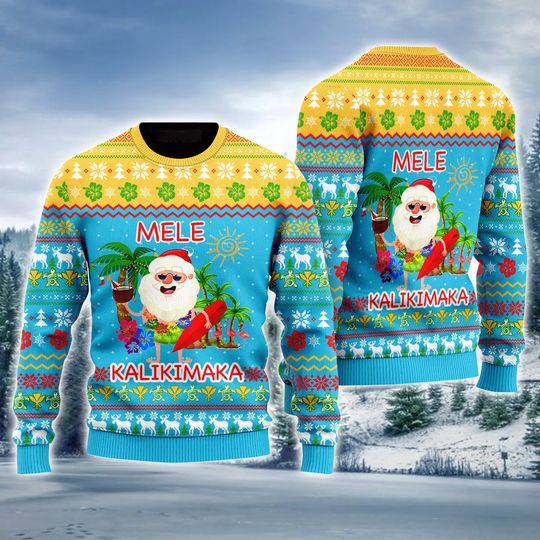 Discover Hawaiian Santa Ugly Sweater, Mele Kalikimaka Ugly Sweater