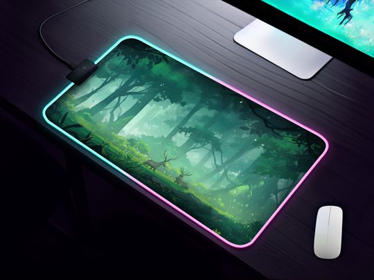 Discover Leafy Green Forest Painting Art RGB Desk Mat LED light