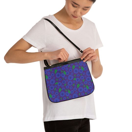 Discover You're Turning Violet, Violet: Abstract Blueberries on Dark Purple Small Shoulder Bag