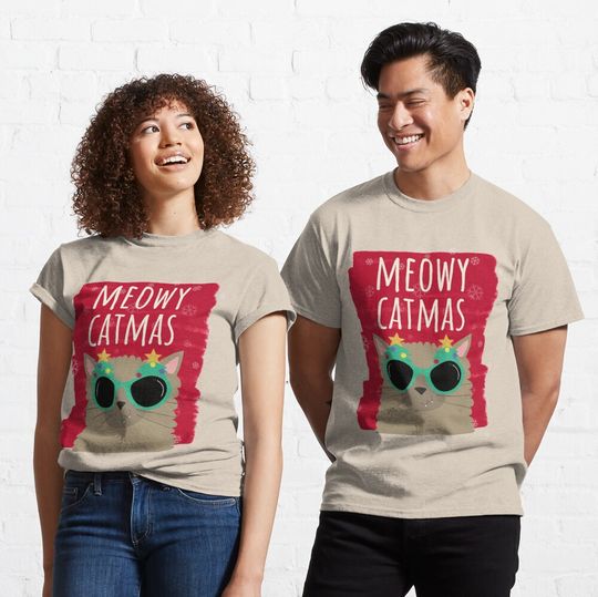 Discover Meowy Catmas Christmas Christmask Festive T-Shirt