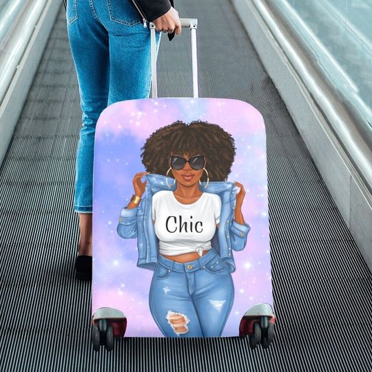 Discover Luggage Cover Suitcase Protector for African American Girl, Unique Travel Gift for Girls Trip Weekend