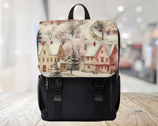 Discover Snow Covered Houses Unisex Casual Shoulder Backpack