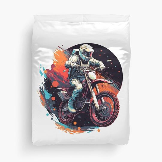 Discover astronaut and bike Sticker style Duvet Cover