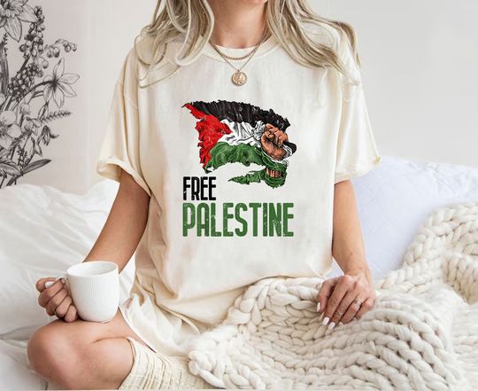 Discover Free Palestine Gaza Flag Arabic Freedom Distressed Strength Shirt