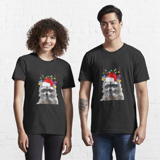 Discover Christmas Santa Hat Raccoon Pajamas Essential T-Shirt