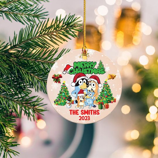 Discover Custom Christmas BlueyDad Bingo Ornament, BlueyDad Bingo Family Ceramic Christmas