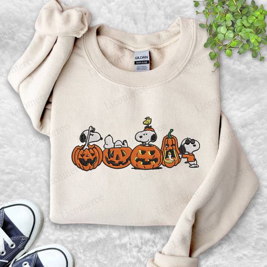 Discover Embroidered Snoopy Halloween Sweatshirt, Dog Autumn Pumpkins Shirt