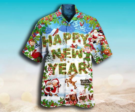 Discover Christmas Happy New Year Snow Merry Christmas  Hawaiian Shirt