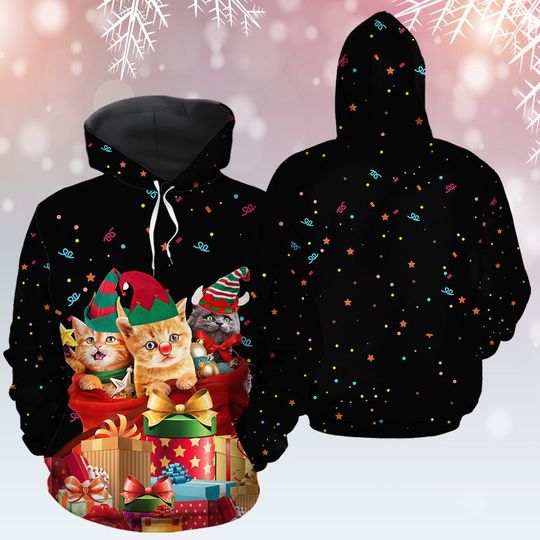 Discover Cat Xmas Christmas 3D Hoodie, Winter Hoodie, Cat Christmas 3D Hoodie