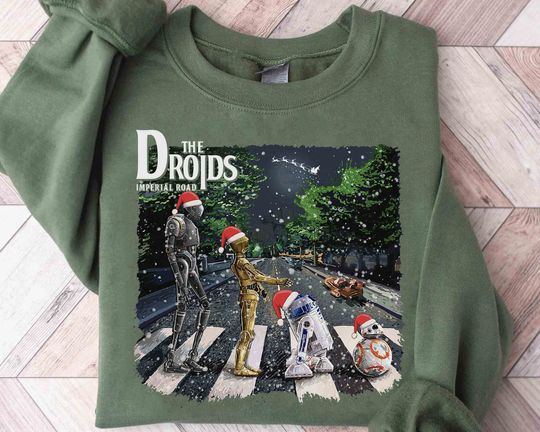 Discover Santa Droids R2-D2 C-3PO BB-8 Abbey Road Walking Merry Christmas shirt