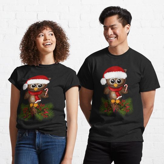 Discover Cute Christmas Owl On Pine Branch Classic T-Shirt