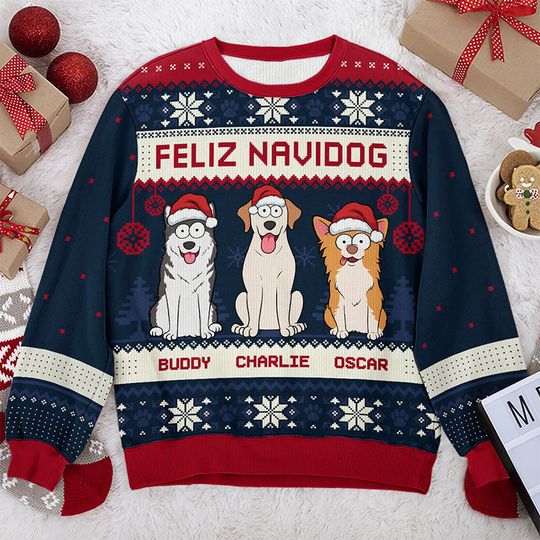 Discover Feliz Navidog - Dog Personalized Custom Ugly Sweatshirt, Pet Lovers