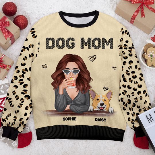 Discover I'm A Happy Dog Mom - Personalized Custom Unisex Ugly Christmas Sweatshirt, Christmas Gift