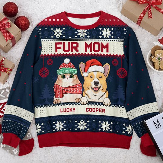 Discover Merry Christmas, Fur Mom Fur Dad - Personalized Custom Unisex Ugly Christmas Sweatshirt