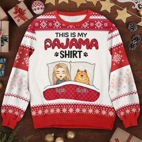 Discover This Is My Pajama Shirt - Cat Personalized Custom Ugly Sweatshirt, Pet Lovers