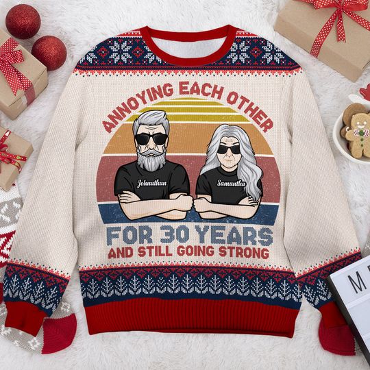 Discover Annoying Each Other For So Many Years - Gift For Couples, Personalized Custom Unisex Ugly Christmas Sweatshirt
