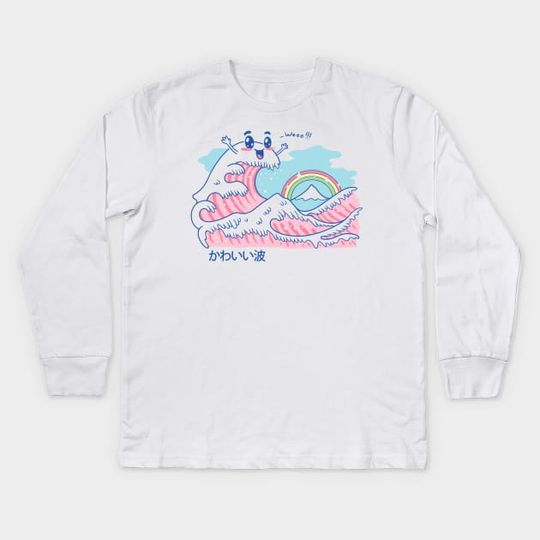 Discover The Great Kawaii Wave - Kawaii - Kids Long Sleeve T-Shirt
