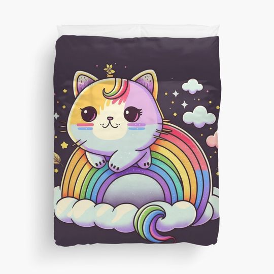 Discover Kawaii rainbow cat Duvet Cover