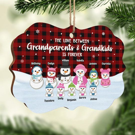 Discover The Love Between Grandparents & Grandkids Snowman - Personalized Custom Benelux Shaped Wood Christmas Ornament