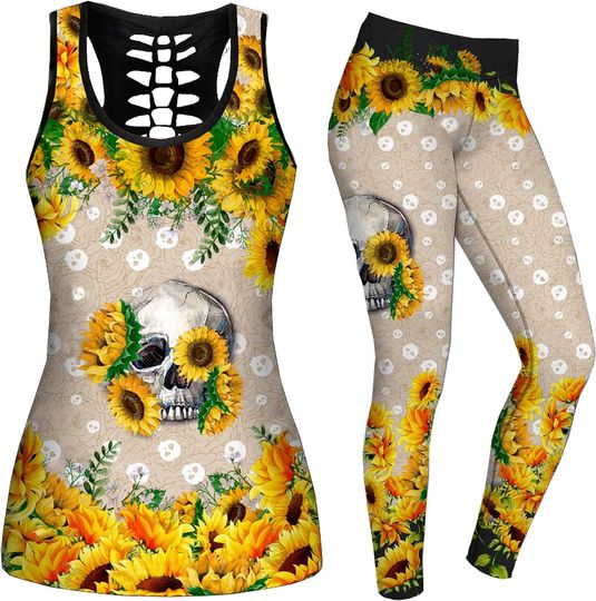 Discover Women’s Sugar Skull Yoga Outfits Halloween Tank Tops Leggings