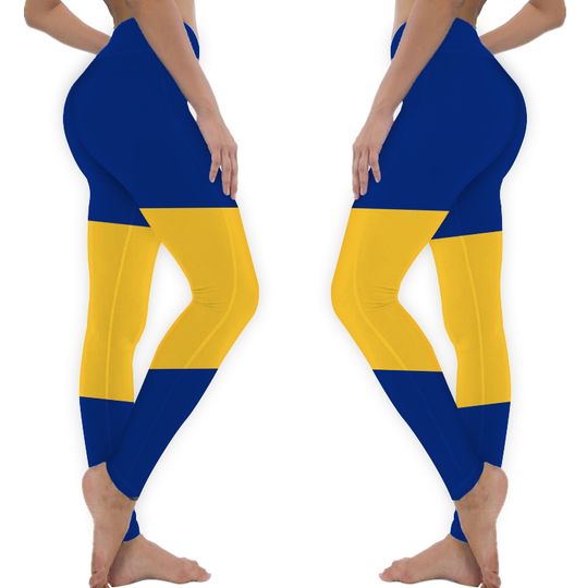 Discover Barbados Color Block Blue and Gold Horizontal Stripes Leggings