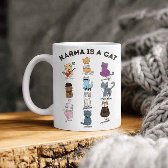 Discover Karma Is A Cat Mug, Cute Cat Music Albums