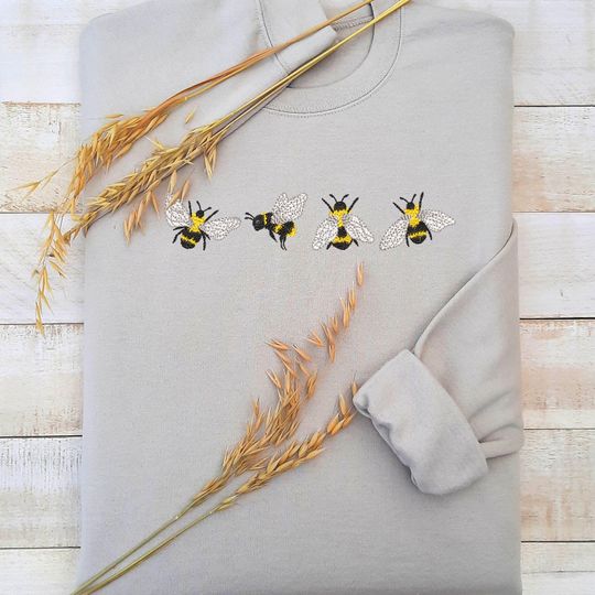 Discover Bees Embroidered Sweatshirt Gift,  Bee Lover Sweatshirt, Themed Gifts Bee, Cute Bees Embroidered  Sweatshirt