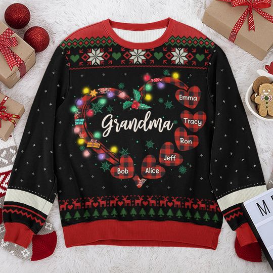 Discover A Grandma's Love Is The Heartwarming Glue That Holds Generations Together - Family Personalized Custom Ugly Sweatshirt