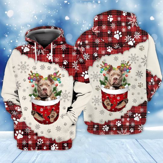 Discover American Bully In Snow Pocket Merry Christmas 3D Hoodie