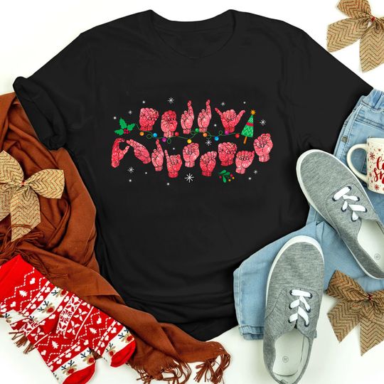 Discover ASL Christmas Shirt, Xmas Hand Sign Language Shirt, Deaf Christmas Shirt