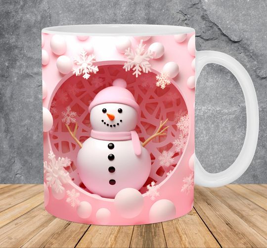 Discover 3D Snowman Pink Hole In A Wall Mug Wrap  Mug