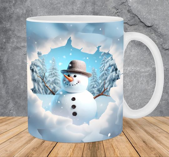 Discover 3D Snowman Hole In A Wall Mug Wrap  Mug