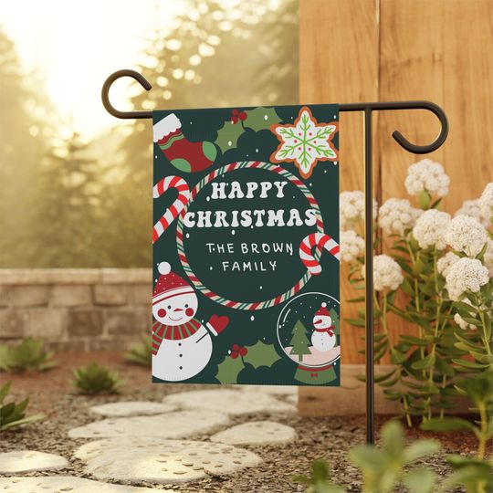 Discover Personalized Christmas Garden Flag, Custom Family Name Garden Decor