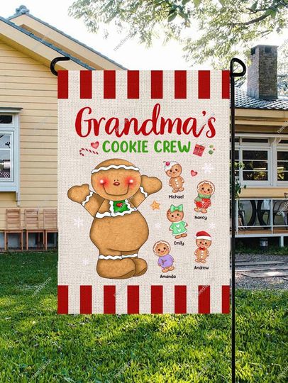Discover Personalized Grandma Gingerbread Christmas Flag, Nanas Cookie Crew Garden Flag