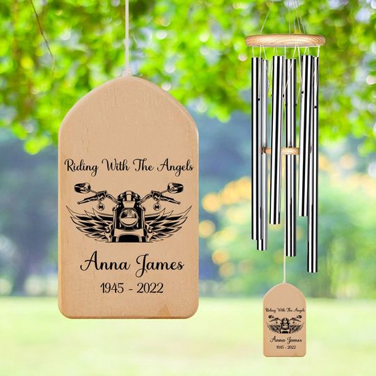 Discover Personalized Memorial Wind Chime, Riding With The Angels, Motorcycle With Wings