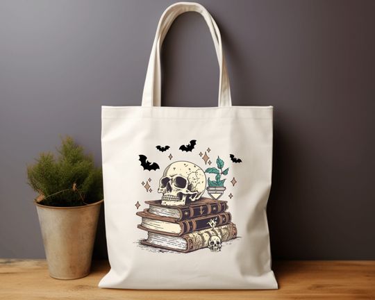 Discover Books skeleton Tote Bag book lover gift Shopping bag Eco friendly