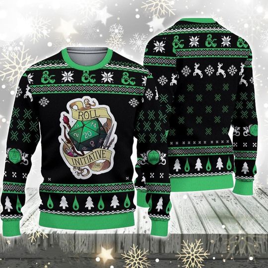 Discover Roll Initiative DnD Ugly Christmas Sweater, Dungeons Dragons Sweatshirt