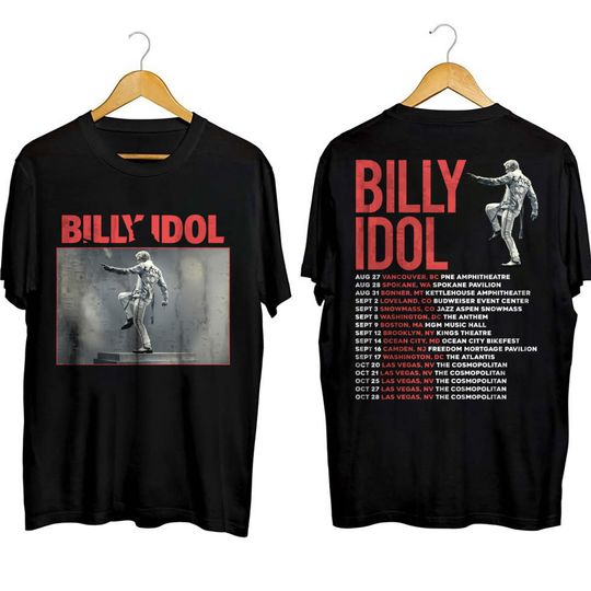 Discover Double Side Billy Idol T-shirt, Unisex T-shirt, Live Tour 2023 Shirt, Gift For Fans Tee