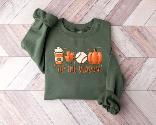 Discover Tis' The Season Fall Sweatshirt, Fall Baseball Sweatshirt, Baseball Shirt, Tis The Season Sweatshirt