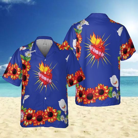 Discover Blue Heart Pocket Hawaiian Shirt with Face Photo