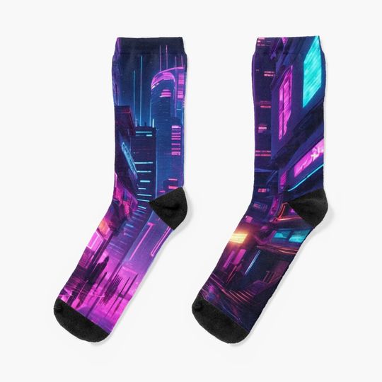 Discover Cyber Punk Night Life Socks