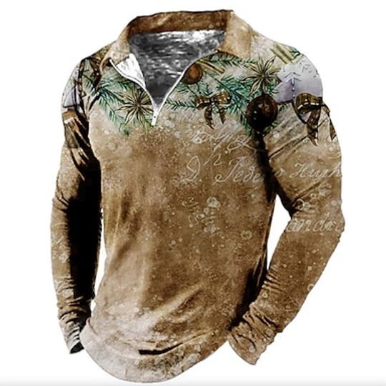 Discover Men's Polo Santa Christmas 3D Print Long Sleeve Zippers
