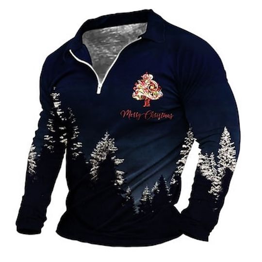 Discover Men's Polo Santa Christmas 3D Print Long Sleeve Zippers