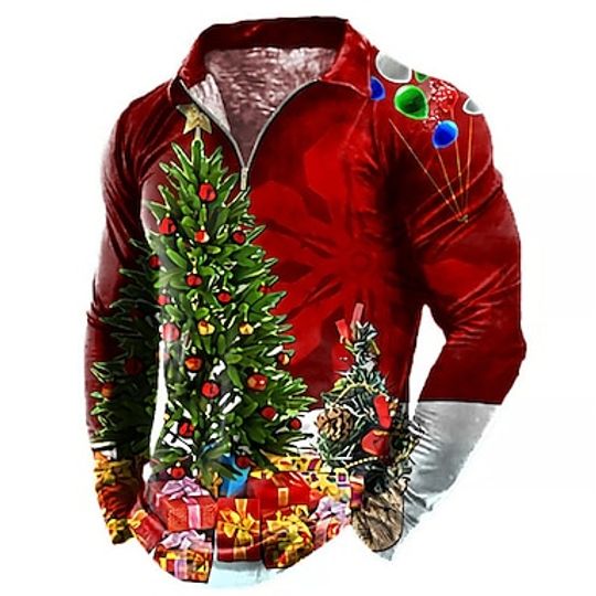 Discover Men's Polo Santa Christmas 3D Print Long Sleeve Zippers