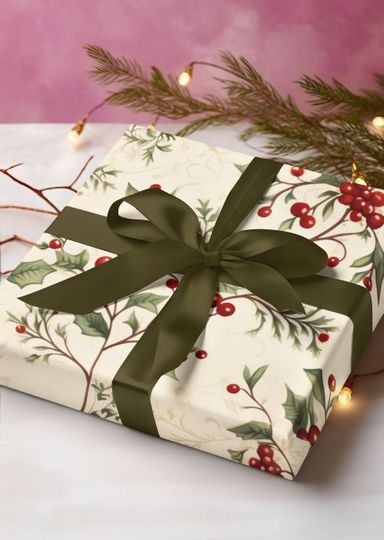 Discover Holly Berry Holiday Gift Wrapping Paper